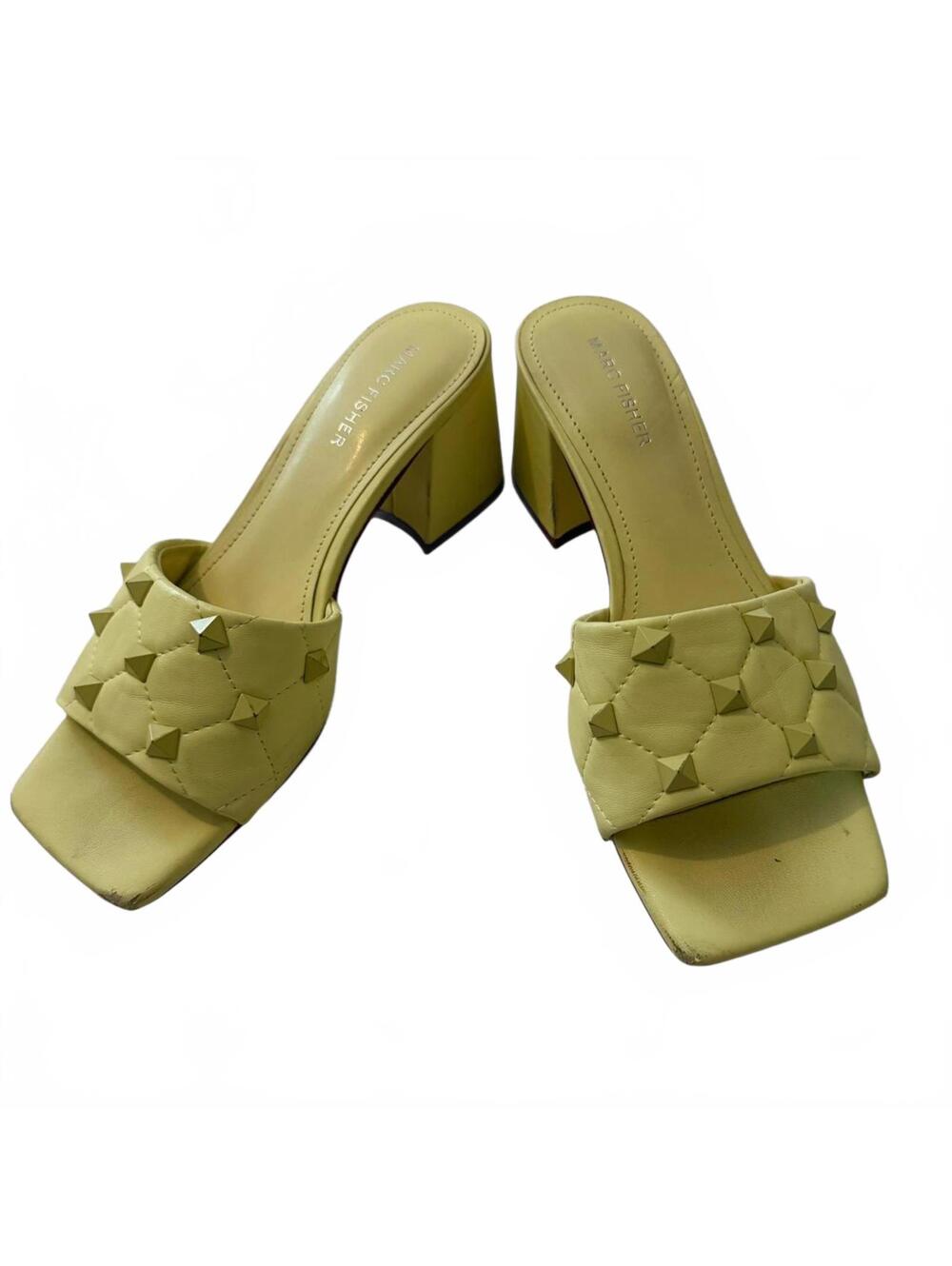 Marc Fisher Yellow Block Heel Sandals with Studded Strap